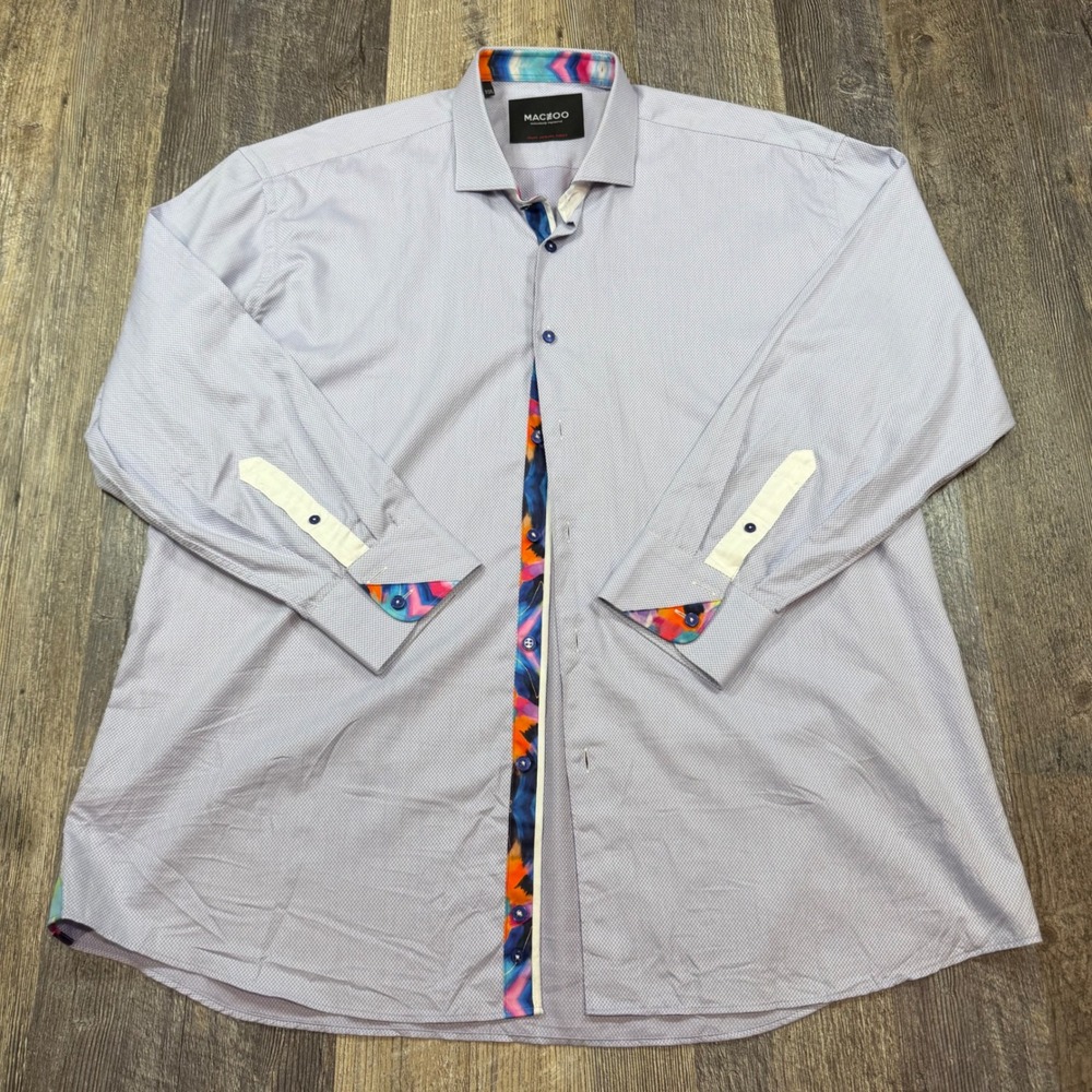 Maceoo Button Down Shirt Mens 3XL Purple Einstein Jacqslate Italian Jacquard